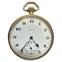 14k Yellow Gold Elgin Grade 345 Size 12S 17j Mechanical Open Face Pocket Watch