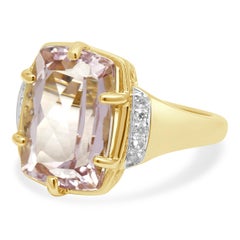 14K Yellow Gold Elongated Cushion Cut Kunzite and Diamond Accent Ring