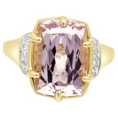 14K Yellow Gold Elongated Cushion Cut Kunzite and Diamond Accent Ring