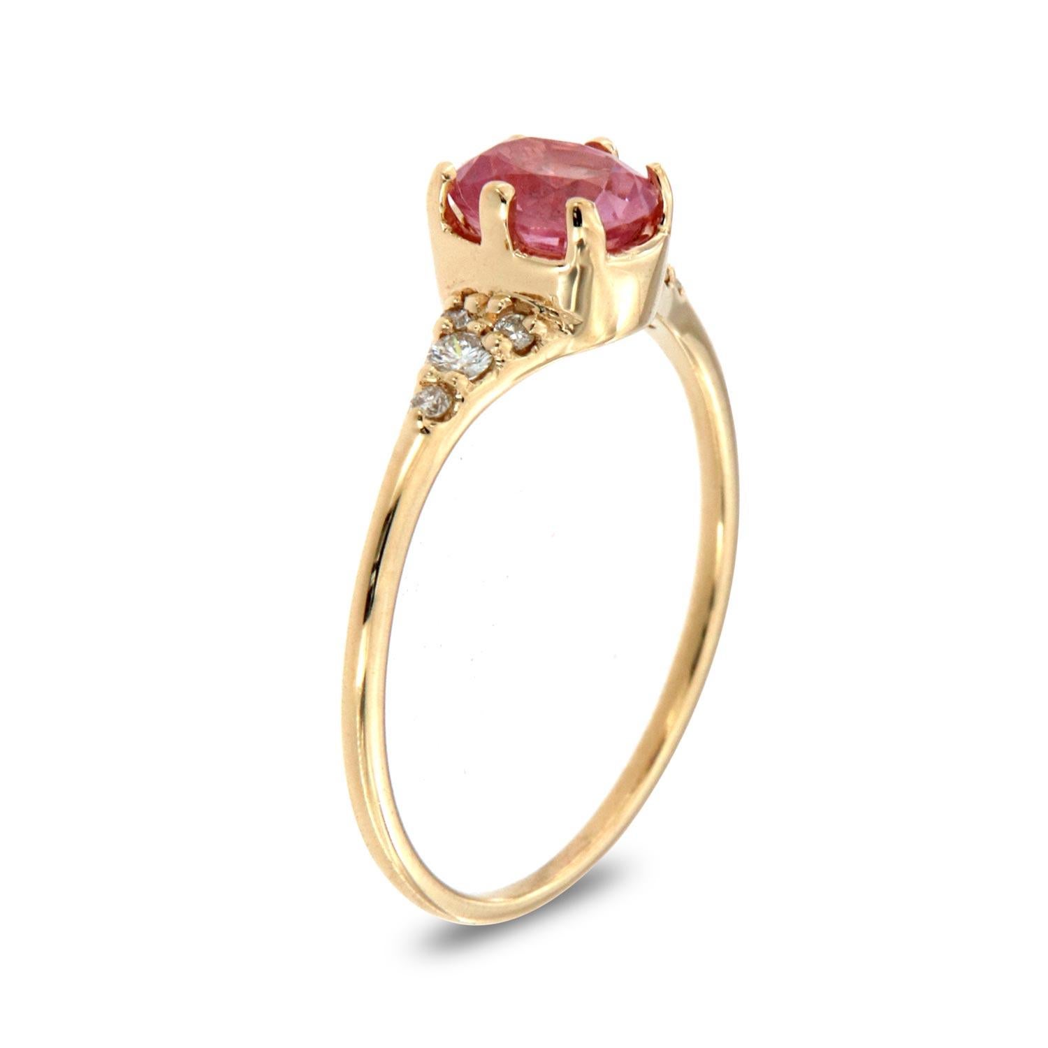 This petite rustic organic designed ring is impressive in its vintage appeal, featuring a natural pink elongated cushion shape sapphire, accented with round brilliant diamonds. Experience the difference in person!

Product details: 

Center Gemstone