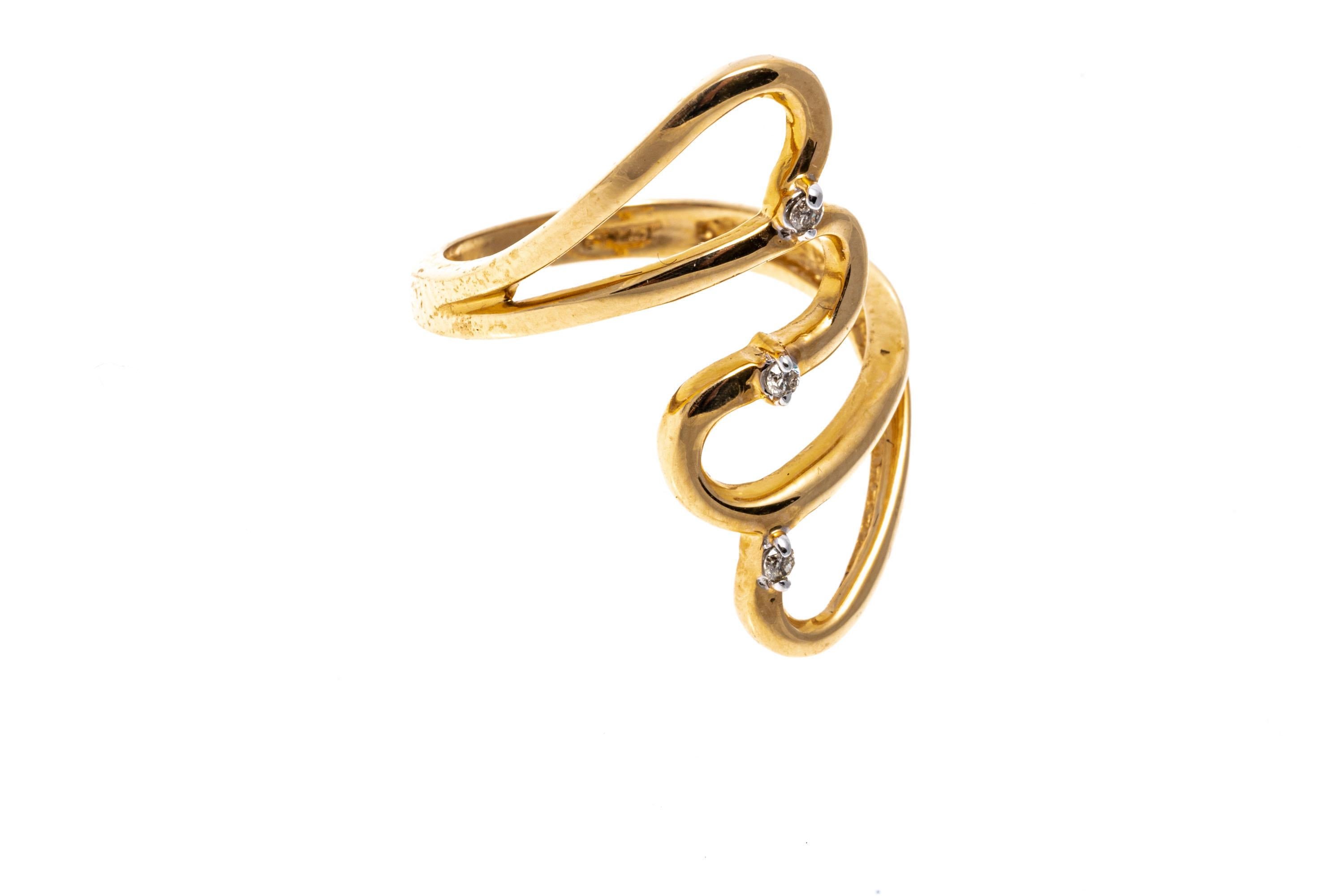 14k Yellow Gold Elongated Open Heart Bypass Ring with Diamonds For Sale 2