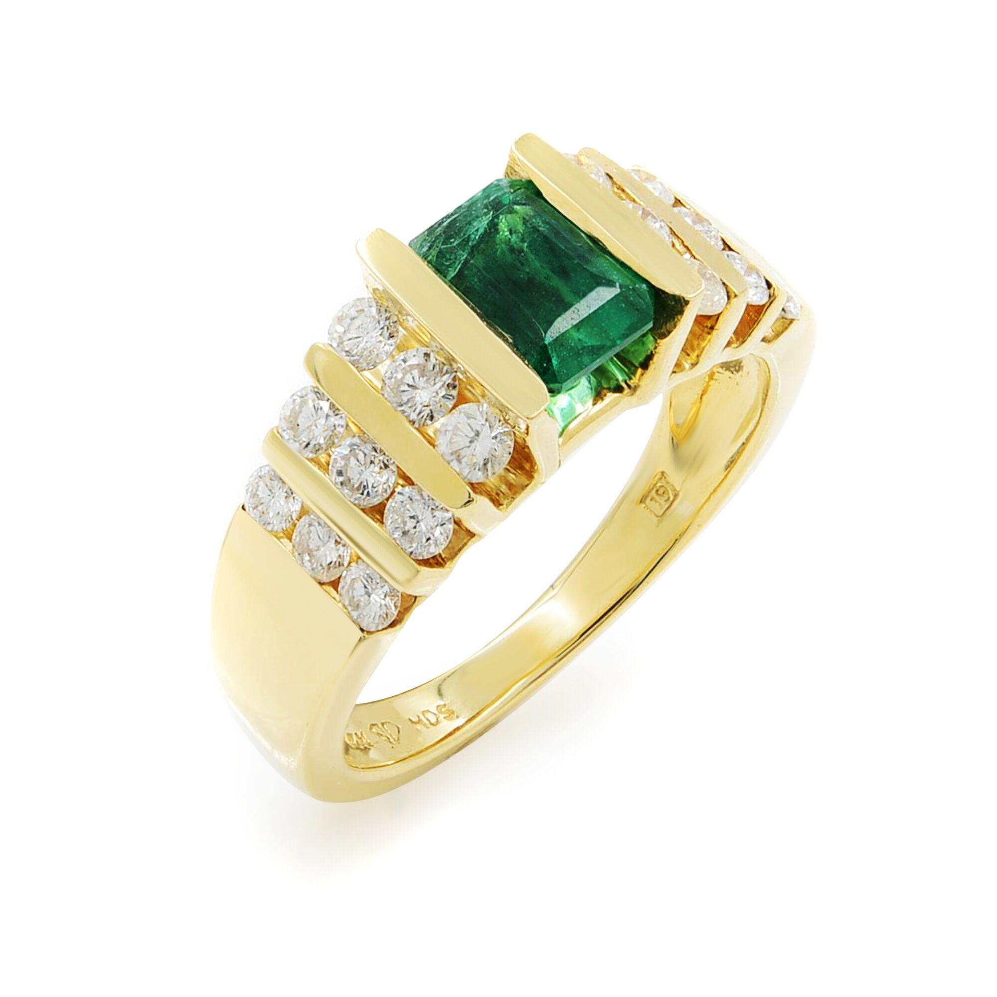 Emerald Cut 14 Karat Yellow Gold Emerald 1.00 Carat Diamond Ring