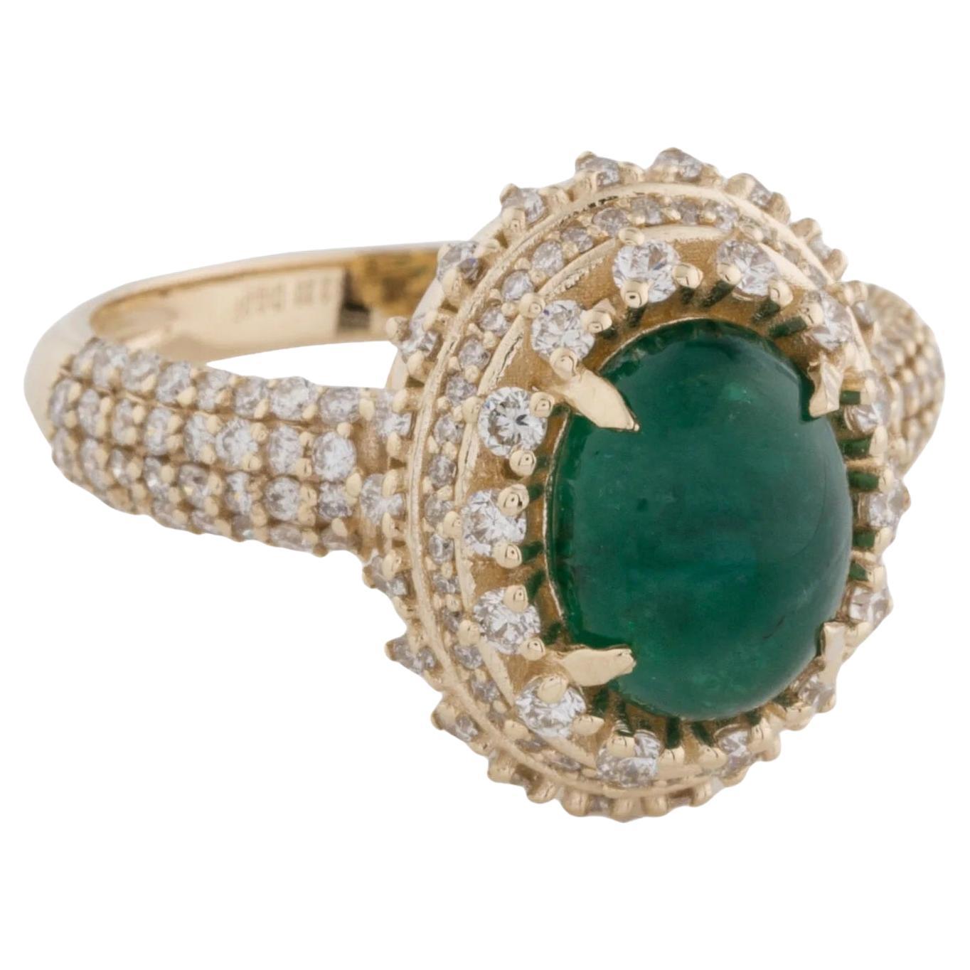 14K Yellow Gold Emerald & 1.04ct Diamond Cocktail Ring, Size 7