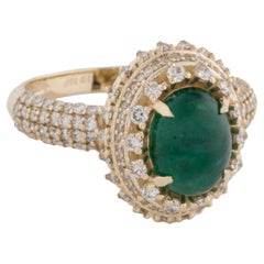 14K Yellow Gold Emerald & 1.04ct Diamond Cocktail Ring, Size 7