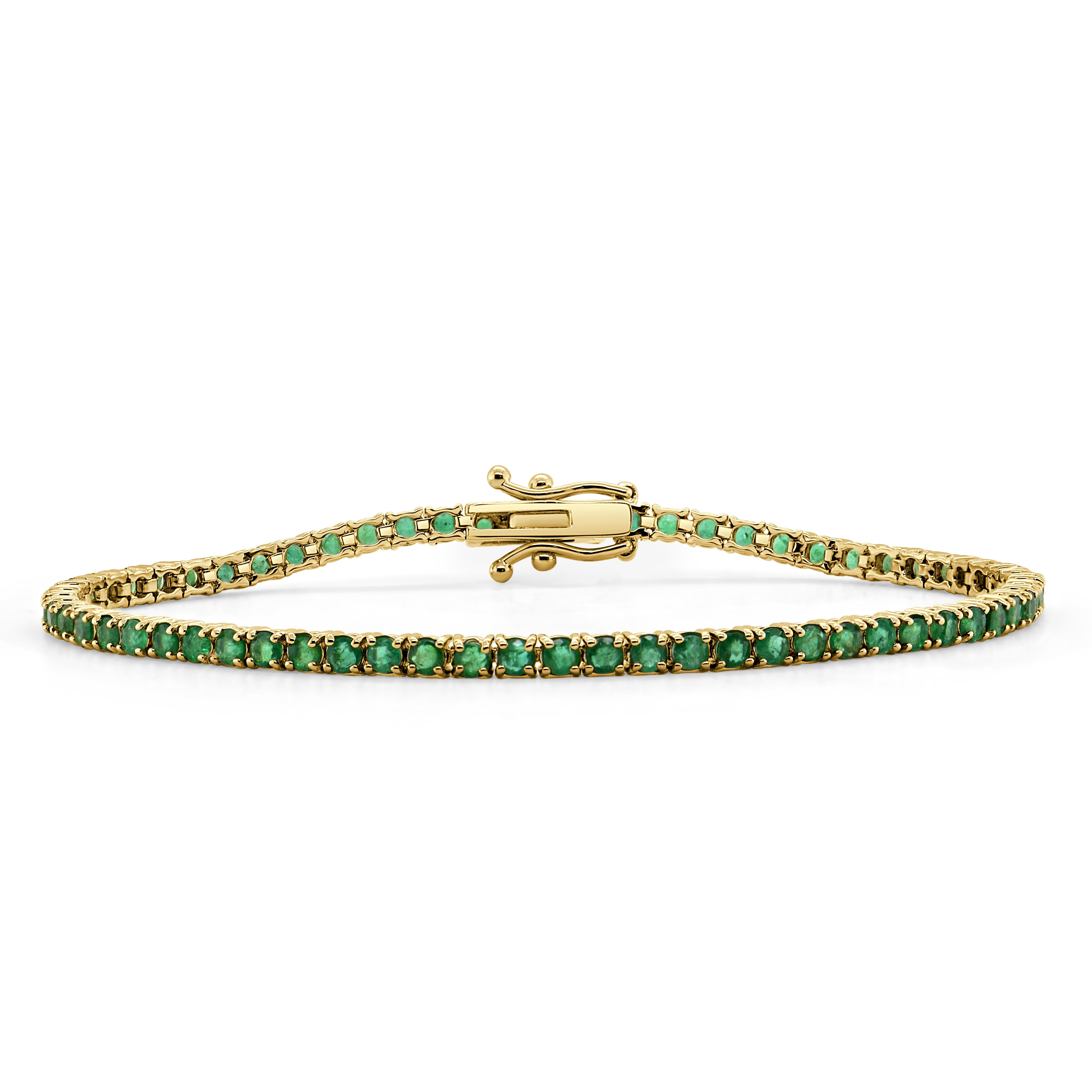 Contemporary 14K Yellow Gold Emerald 4ct Tennis Bracelet for Her For Sale