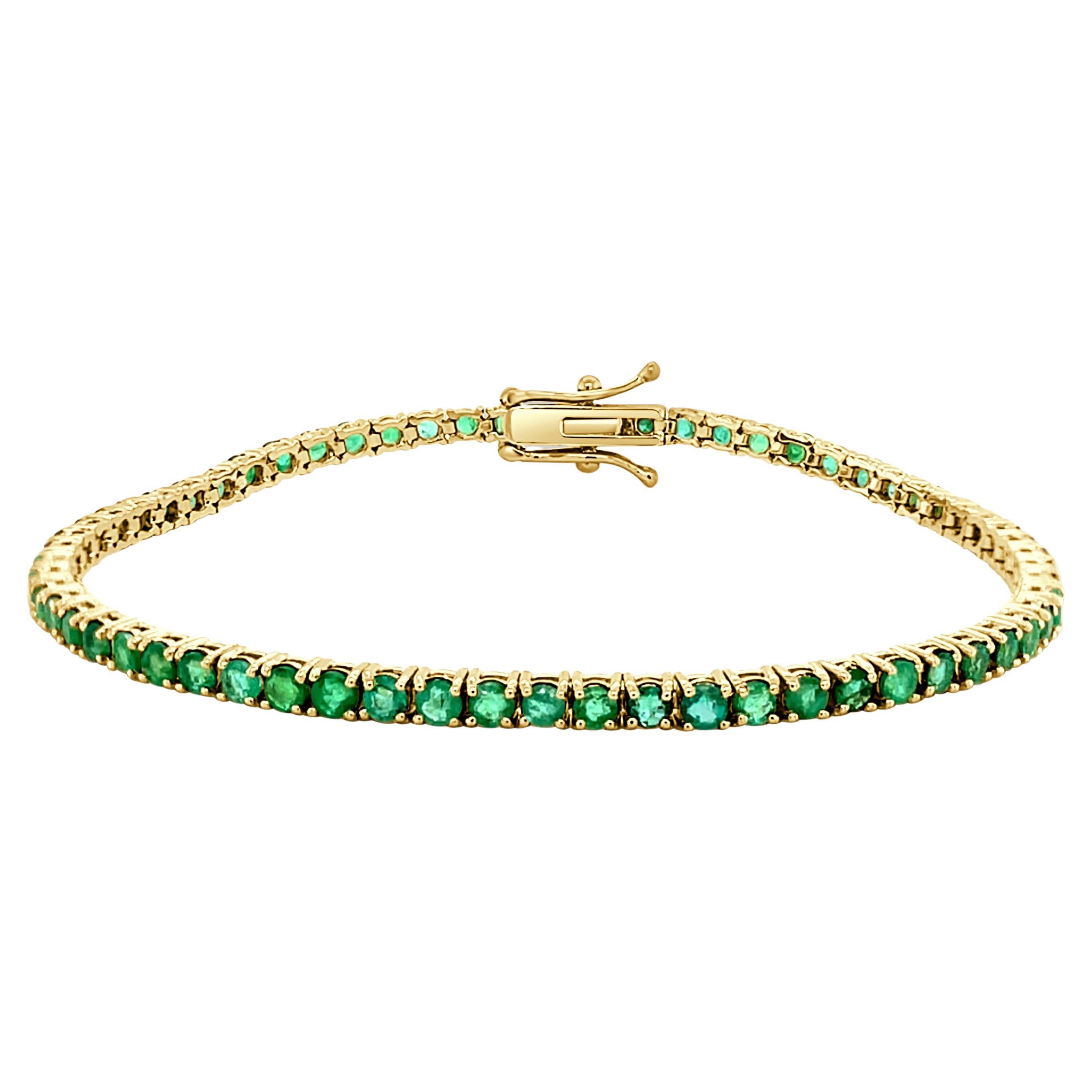 14K Yellow Gold Emerald 4ct Tennis Bracelet for Her For Sale