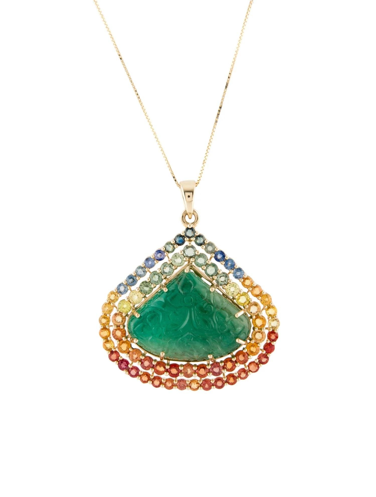Emerald Cut 14K Yellow Gold Emerald & 7.65ctw Sapphire Pendant Necklace, 18