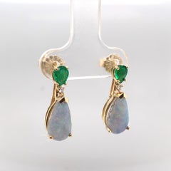 14K Yellow Gold Emerald and 2.84ct tw Boulder Opal Drop Earrings