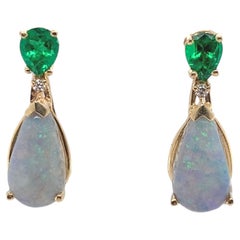 14K Yellow Gold Emerald and 2.84ct tw Boulder Opal Drop Earrings