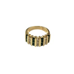 14K Yellow Gold Emerald and Diamond Band Ring Size 7.25  #21206