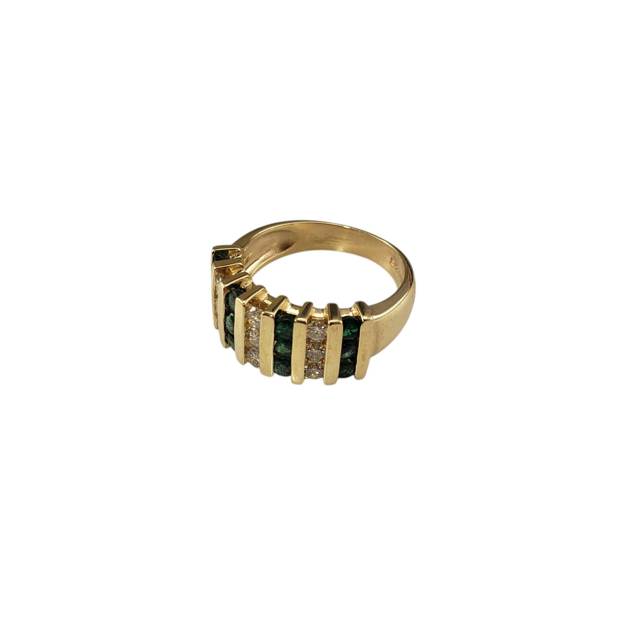Contemporary 14K Yellow Gold Emerald and Diamond Band Ring Size 7.25  #21206 For Sale