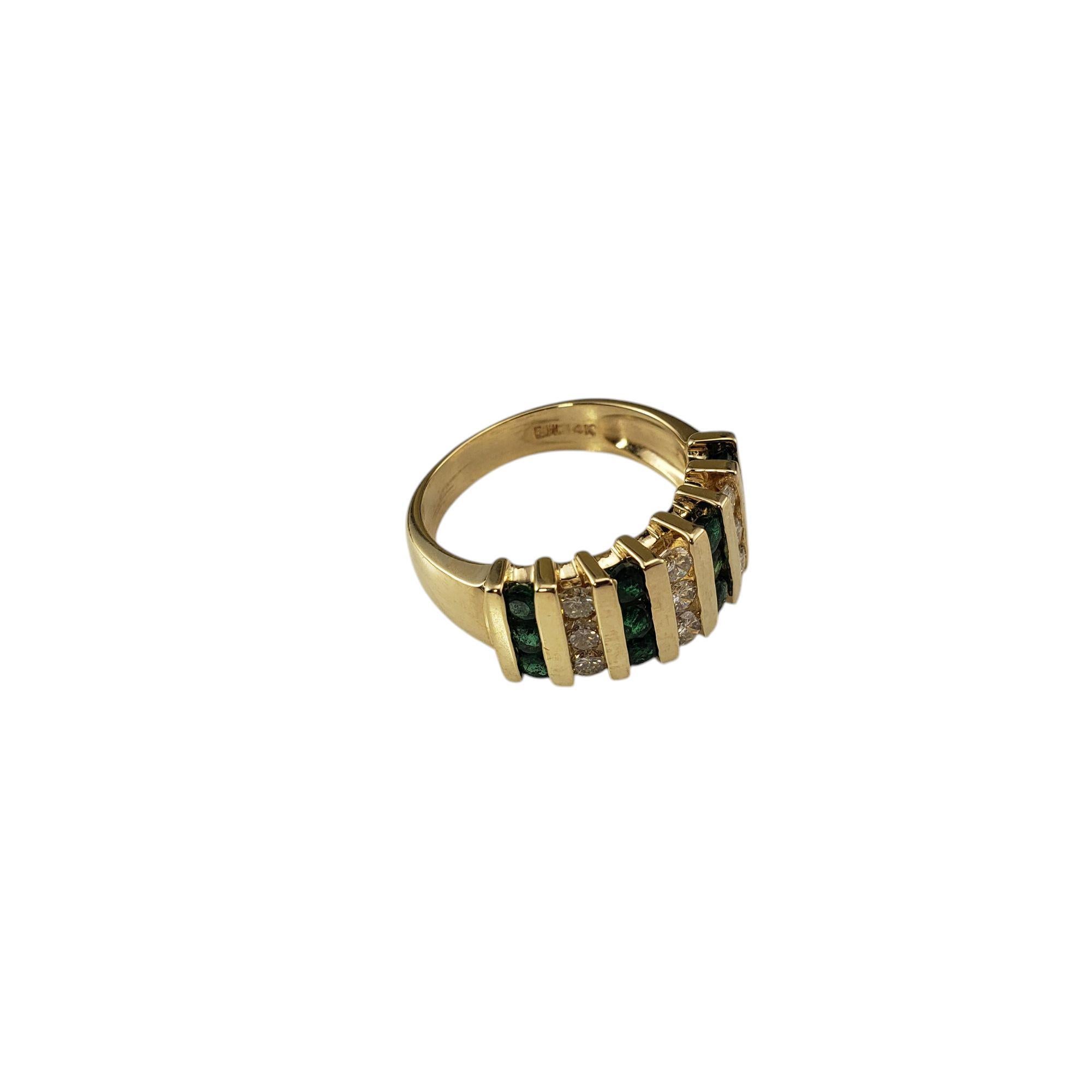 Round Cut 14K Yellow Gold Emerald and Diamond Band Ring Size 7.25  #21206 For Sale
