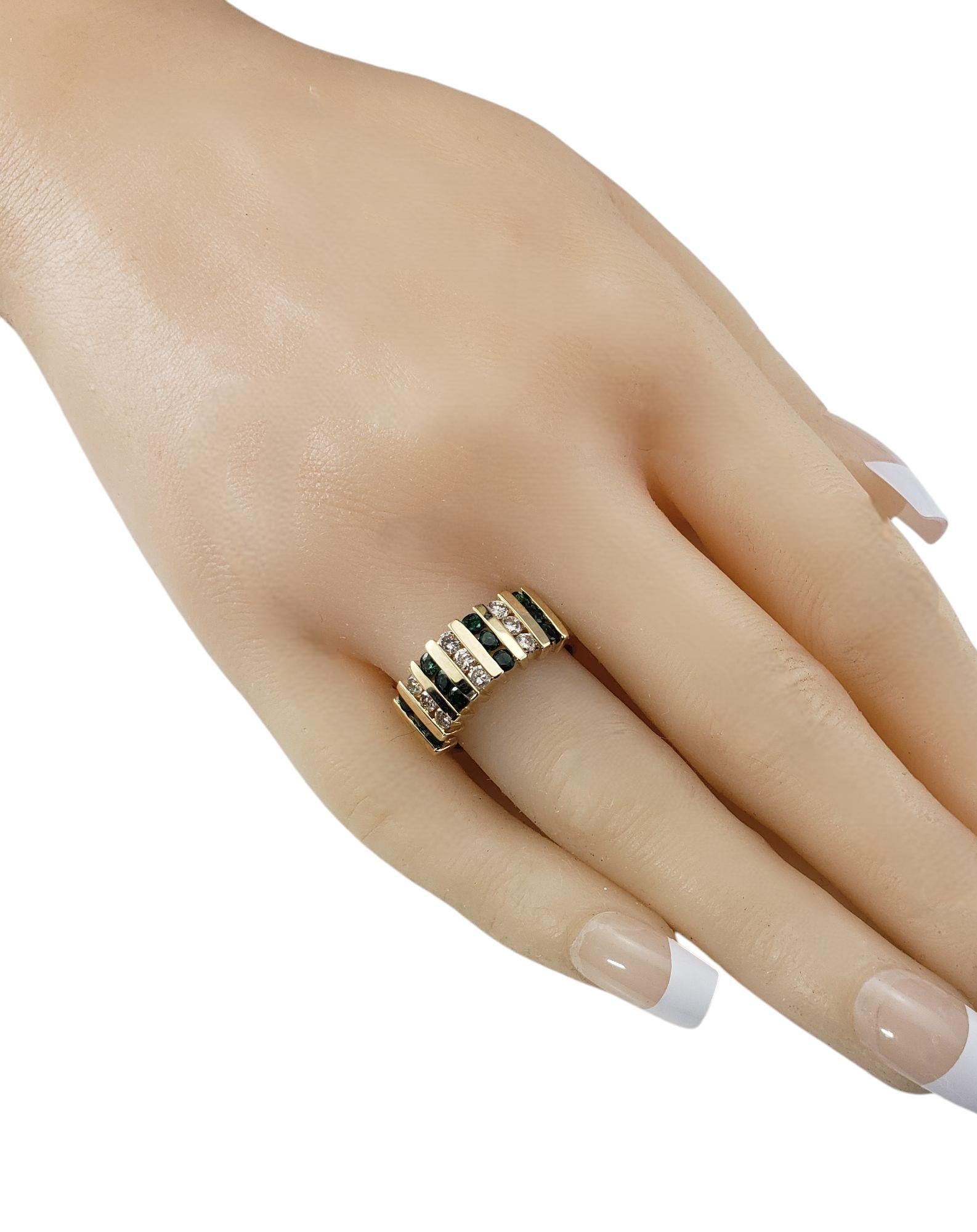 14K Yellow Gold Emerald and Diamond Band Ring Size 7.25  #21206 For Sale 1