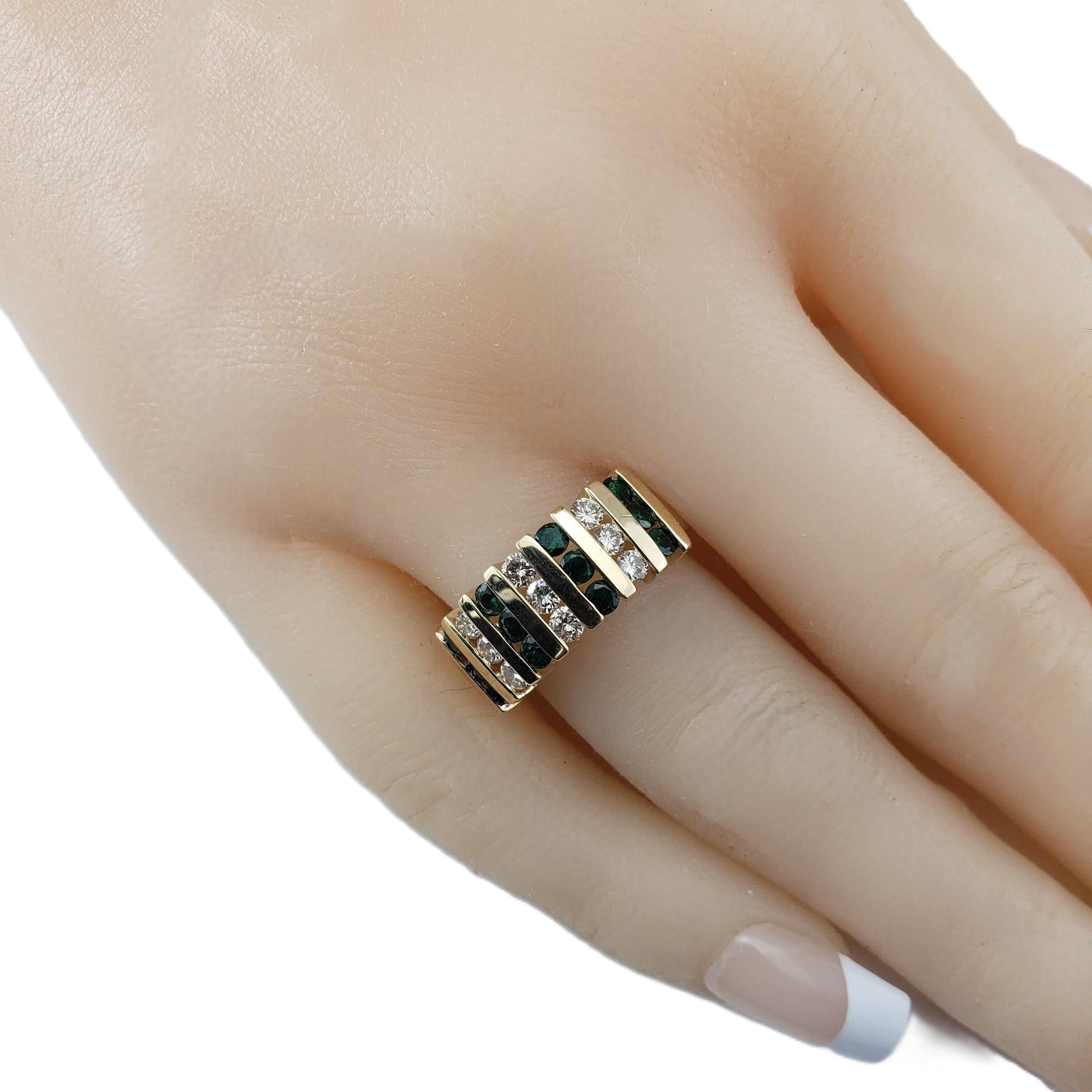 14K Yellow Gold Emerald and Diamond Band Ring Size 7.25  #21206 For Sale 2