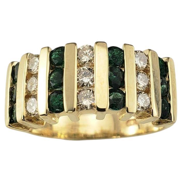 14K Yellow Gold Emerald and Diamond Band Ring Size 7.25  #21206 For Sale