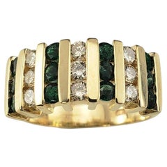 14K Gelbgold Smaragd und Diamant-Ring Größe 7,25  #21206