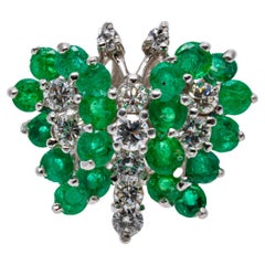 14k Yellow Gold Emerald and Diamond Butterfly Cluster Ring