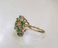 14k Yellow Gold Emerald and Diamond Cluster Ring