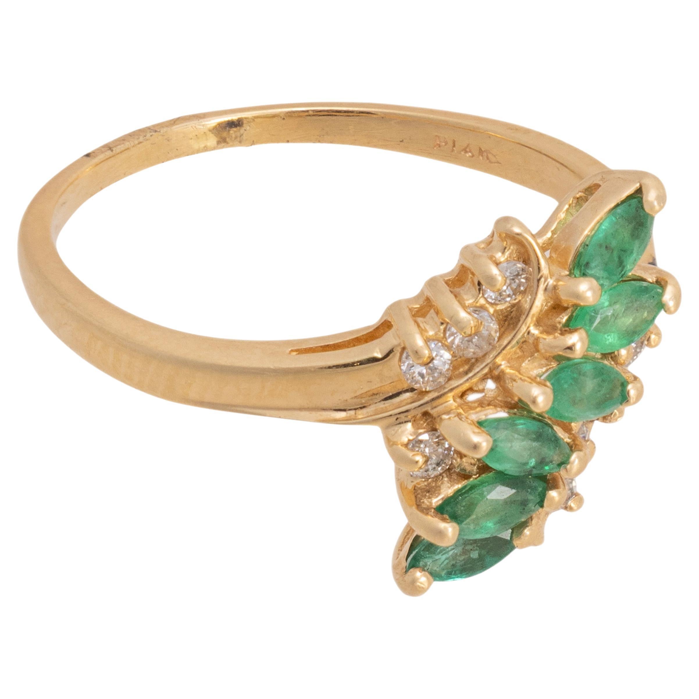 14K Yellow Gold Emerald and Diamond Cocktail Ring