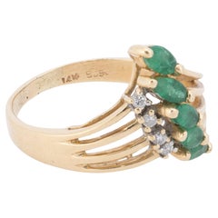 14K Gelbgold Smaragd und Diamant Cocktail Ring