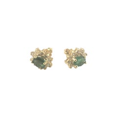 14K Yellow Gold Emerald and Diamond Earrings  #16710