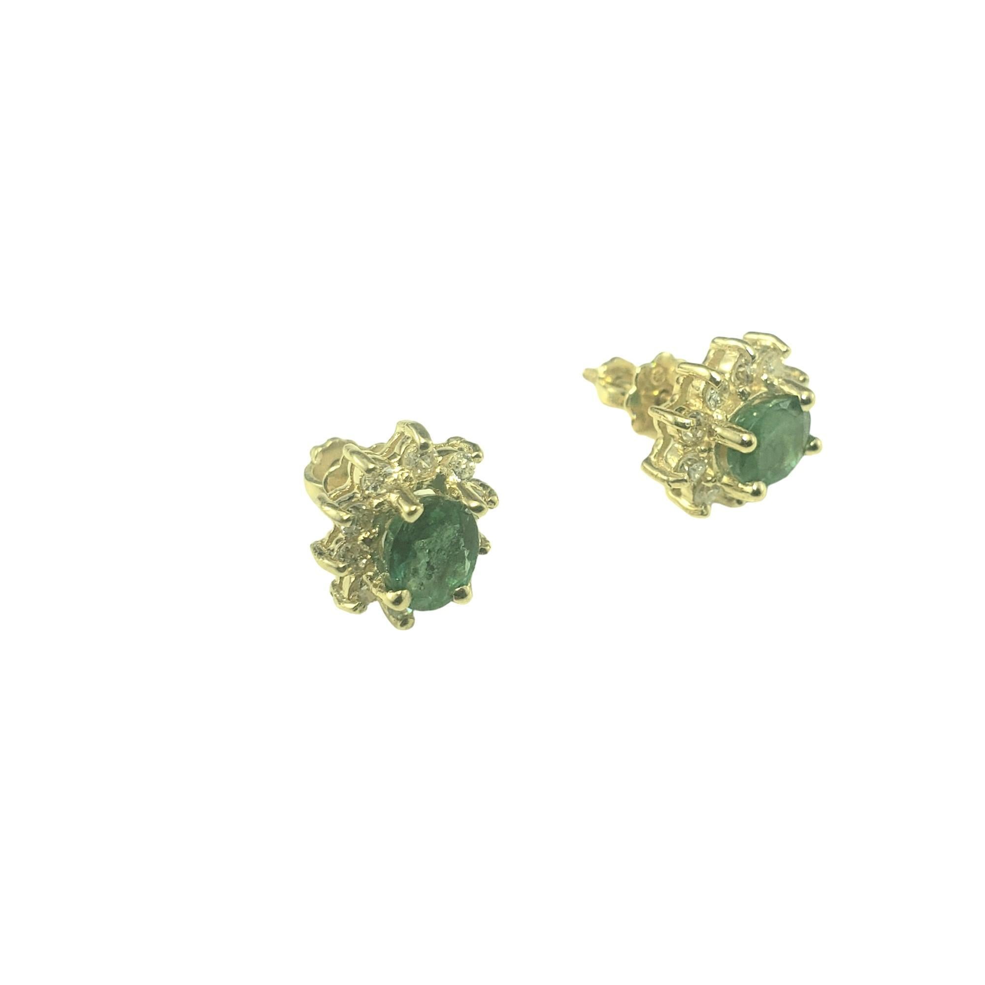 Oval Cut 14K Yellow Gold Emerald and Diamond Earrings  #16710 For Sale