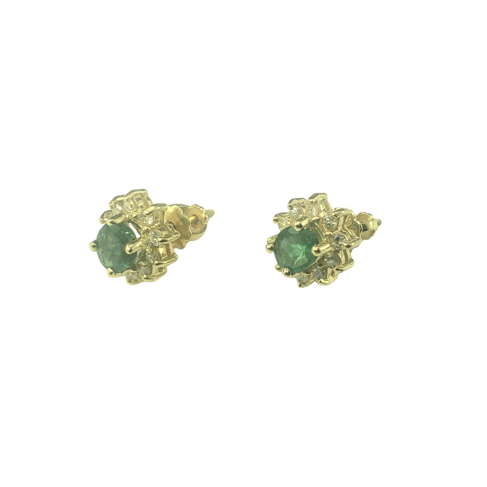 14K Yellow Gold Emerald and Diamond Earrings  #16710 In Good Condition For Sale In Washington Depot, CT