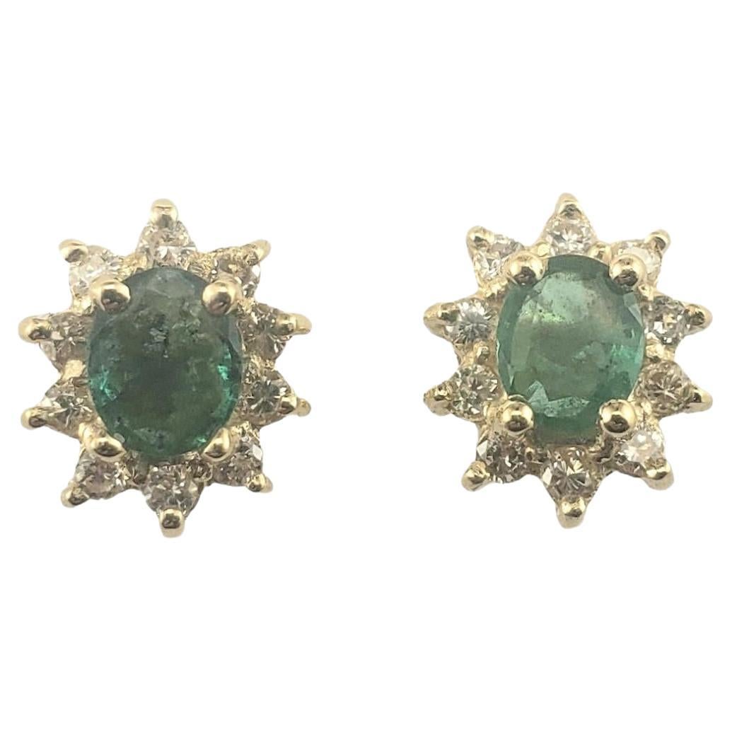 14K Yellow Gold Emerald and Diamond Earrings  #16710