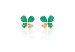 14K Yellow Gold Emerald and Diamond Earrings