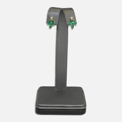 14K Yellow Gold Emerald and Diamond Earrings