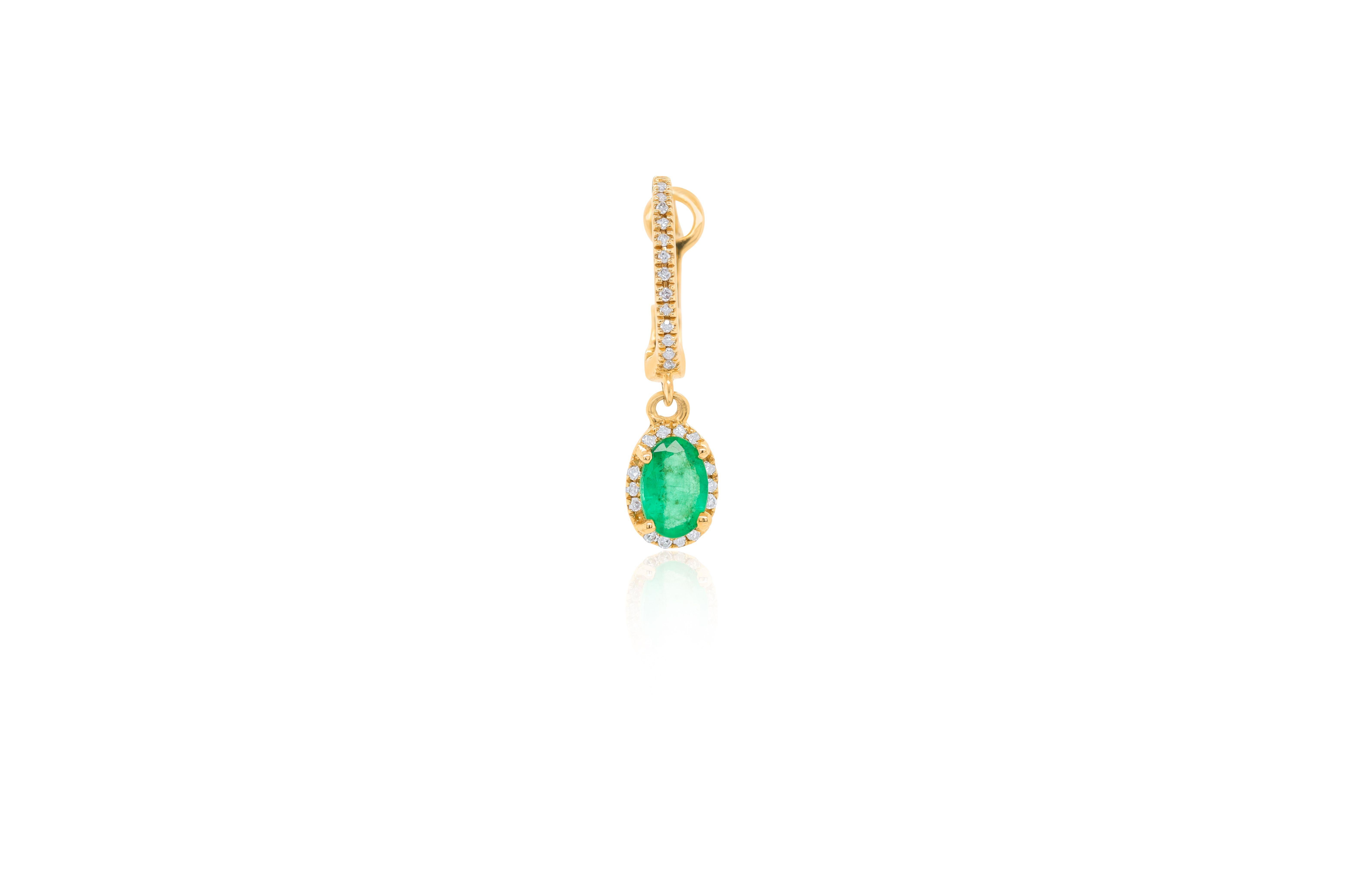 Women's 14K Yellow Gold Emerald and Diamond Earrings 