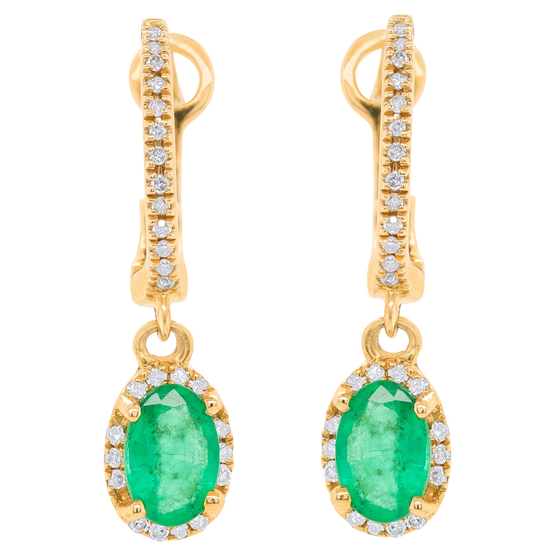 14K Yellow Gold Emerald and Diamond Earrings