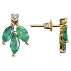 Pendientes de oro amarillo de 14 quilates con esmeralda y diamantes
