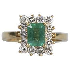 14 Karat Yellow Gold Emerald and Diamond Fashion Ring