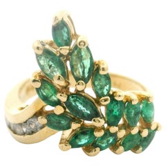 14k Yellow Gold Emerald and Diamond Floral Ring Size 7