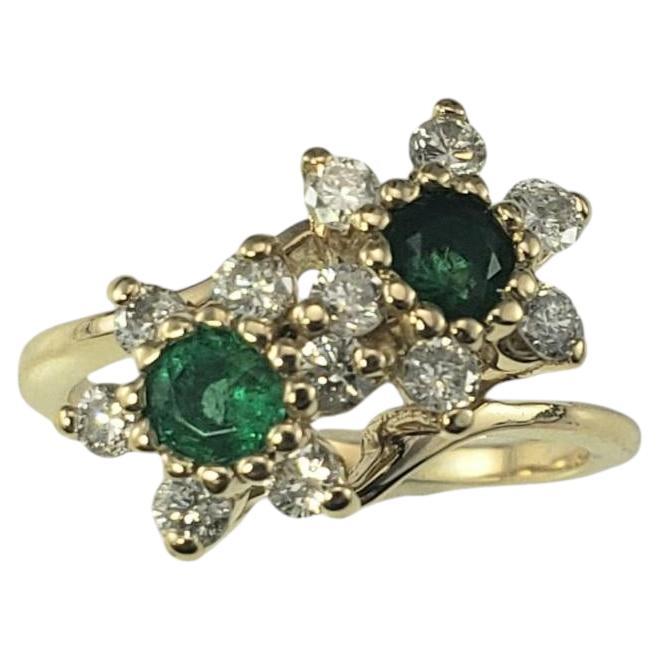 14K Yellow Gold Emerald and Diamond Flower Ring Size 5.5 #19726