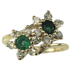 14K Yellow Gold Emerald and Diamond Flower Ring Size 5.5 #19726