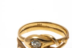 14k Yellow Gold Emerald and Diamond Intertwining Serpent Motif Ring
