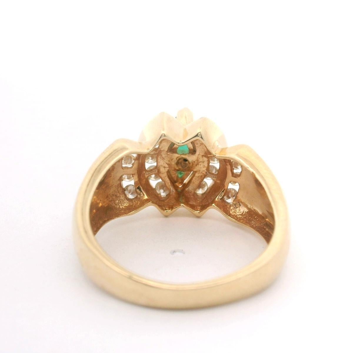 14k Gelbgold Smaragd und Diamant Damenring Größe 7,5 2
