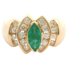 14k Gelbgold Smaragd und Diamant Damenring Größe 7,5