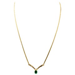 14-Karat Yellow Gold Emerald and Diamond Necklace