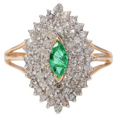 14k Yellow Gold Emerald and Diamond Pave Halo Ring 14k Yellow Gold Emerald and Diamond Pave Halo Ring