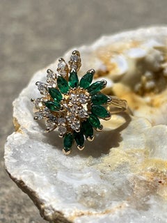 14k Yellow Gold Emerald and Diamond Ring