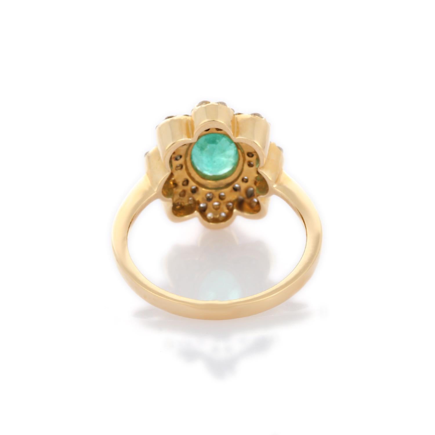 For Sale:  Exquisite 14K Solid Yellow Gold Emerald Ring with Clustered Diamonds 5