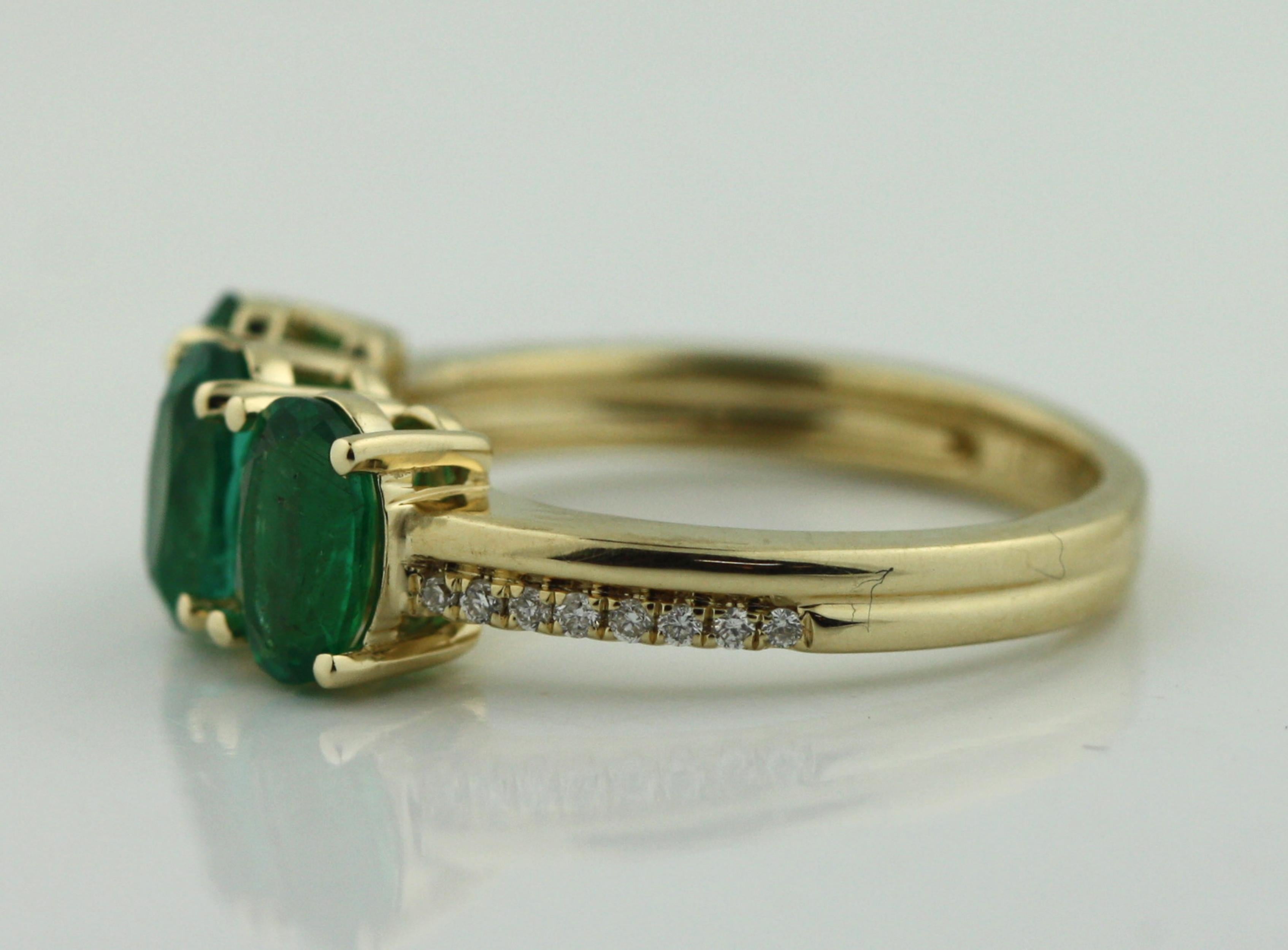 14K Yellow Gold Emerald and Diamond Ring 2