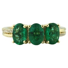 14K Yellow Gold Emerald and Diamond Ring