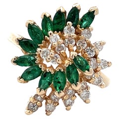14k Yellow Gold Emerald and Diamond Ring