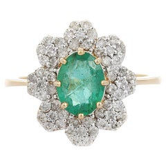 14K Yellow Gold Emerald and Diamond Ring 