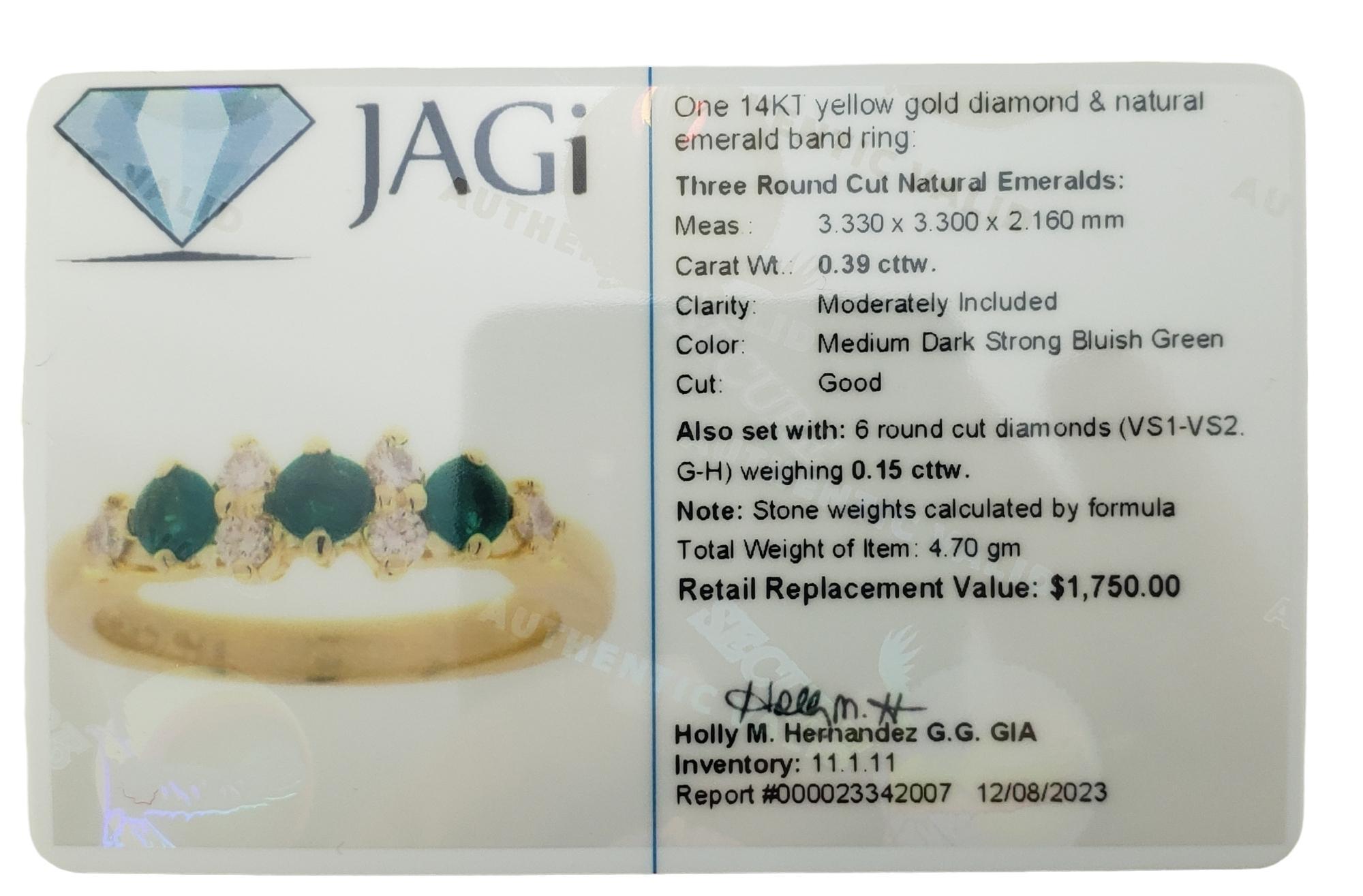 14K Yellow Gold Emerald and Diamond Ring Size 6.5 #16166 For Sale 4