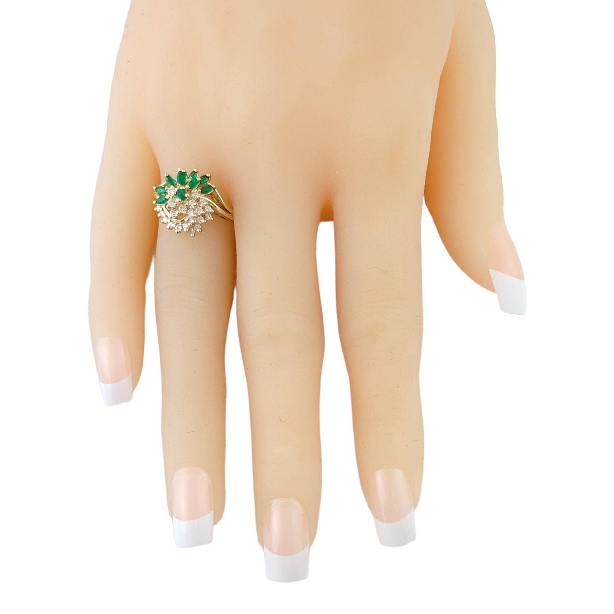 Round Cut 14K Yellow Gold Emerald and Diamond Ring For Sale